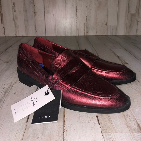 zara burgundy loafers